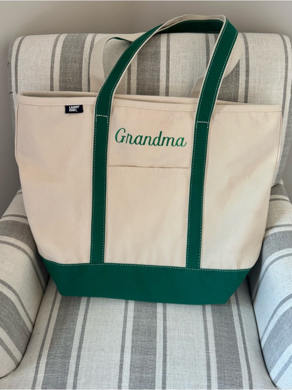 NEW Large Lands' End Canvas Tote Natural/Green / Mother’s Day Grandma tote